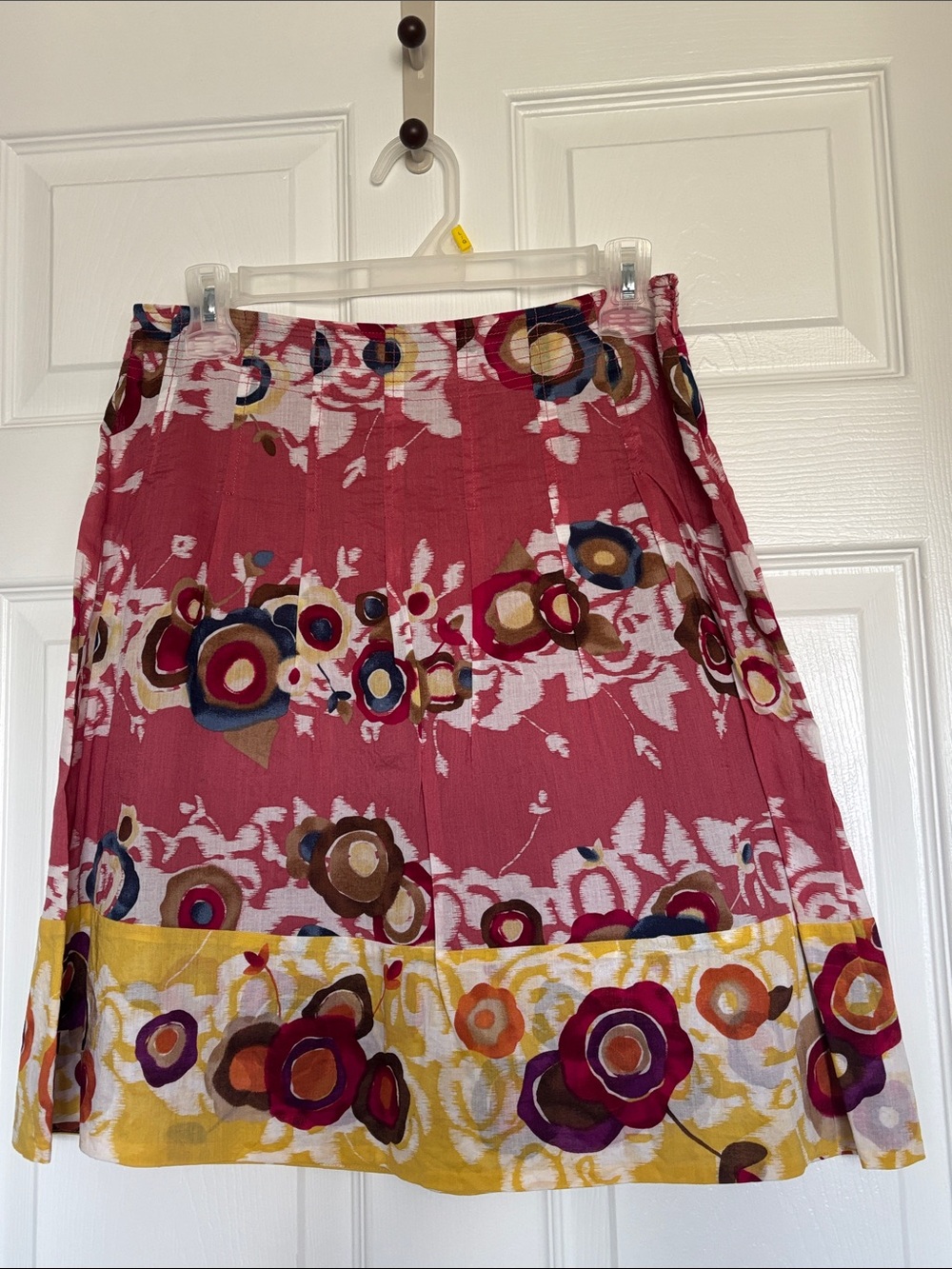 BCBGMaxAzria Rose-Pink A-Line Skirt with Yellow Floral Border